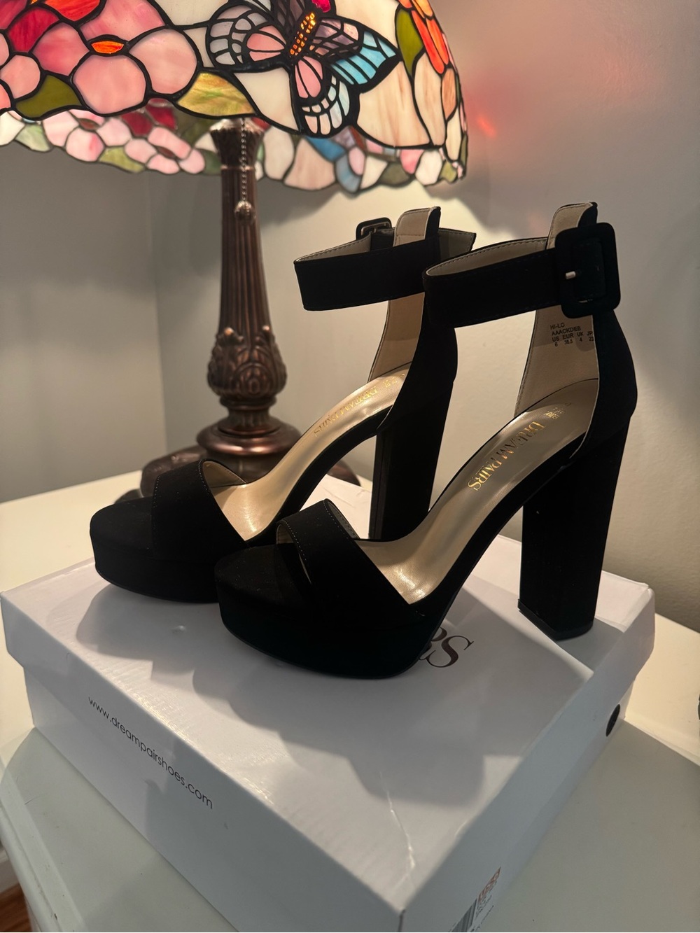 Dream Pairs Black Suede Platform Ankle-Strap Heels Sz 6